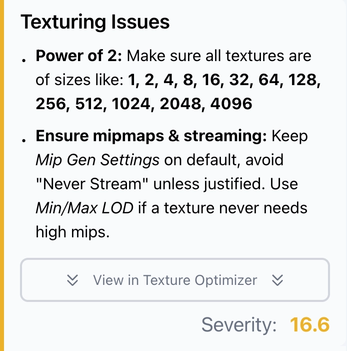Screenshot from FPS Fish Profiler showing texturing suggestions